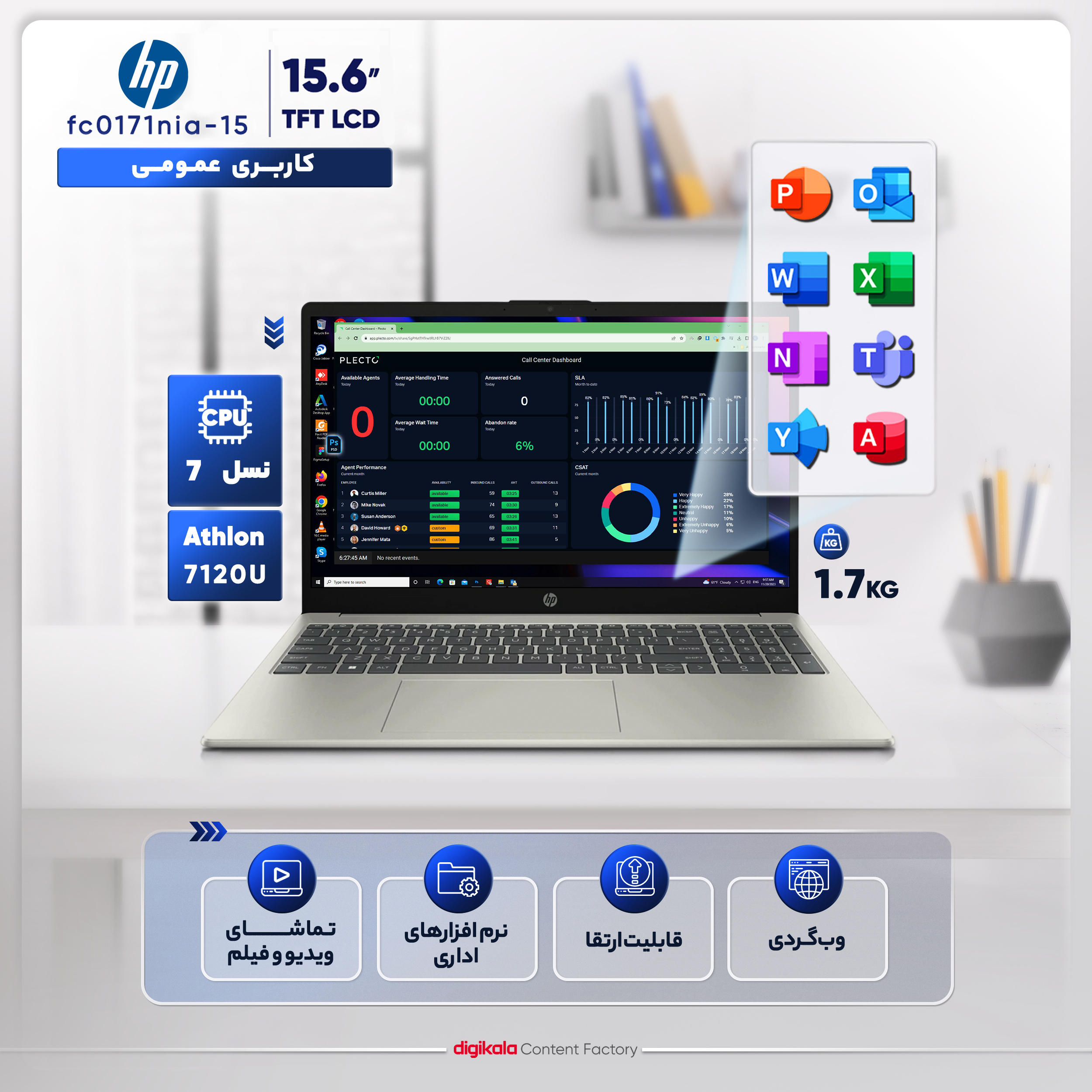 لپ تاپ 15.6 اینچی اچ پی مدل fc0171nia-15-Athlon 7120U-8GB LPDDR5 3200MHz-256GB SSD-TFT - Image 7