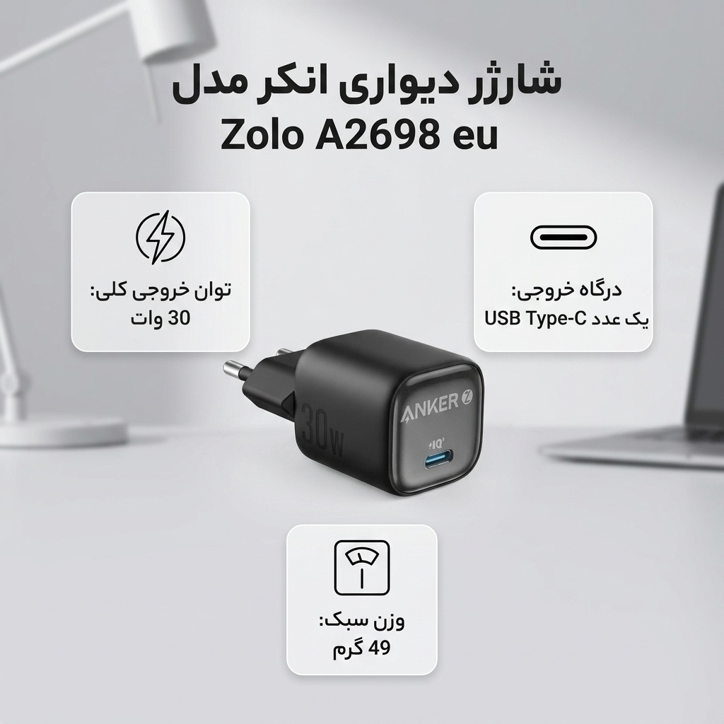 شارژر دیواری 30 وات انکر مدل Zolo A2698 EU - Image 2