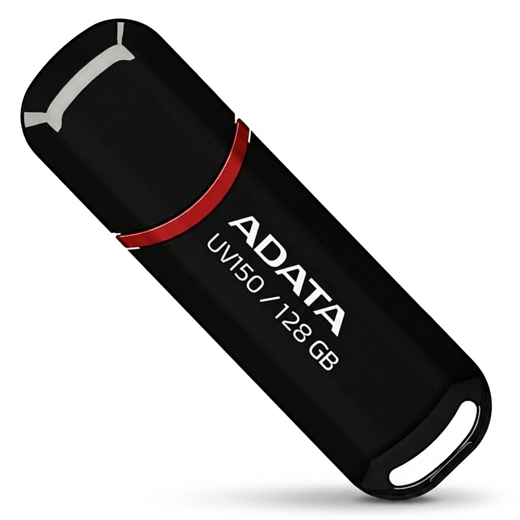 فلش مموری ای دیتا مدل UV150 ظرفیت 128 گیگابایت با رابط USB 3.2 Gen1 و پشتیبانی از انواع سیستم‌عامل، طراحی درپوش‌دار و سازگار با کامپیوتر، لپ‌تاپ، موبایل و تلویزیون