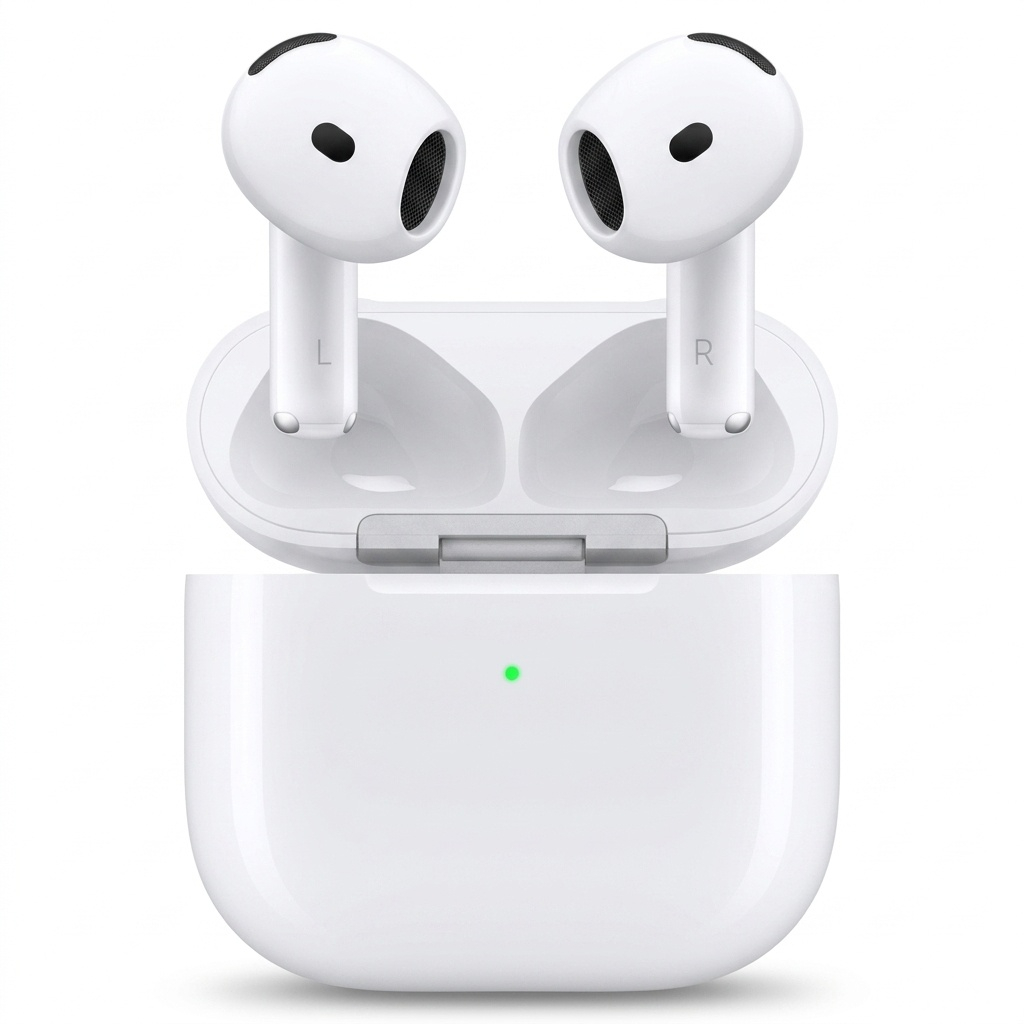 هدفون بلوتوثی اپل مدل AirPods 4 دارای نویز کنسلینگ، درگاه شارژ USB-Type-C و شارژ بی سیم، با قابلیت اتصال به چند دستگاه، پشتیبانی از فرمان لمسی و دستیار صوتی، نشانگر LED، مقاوم در برابر پاشش آب و گرد و غبار