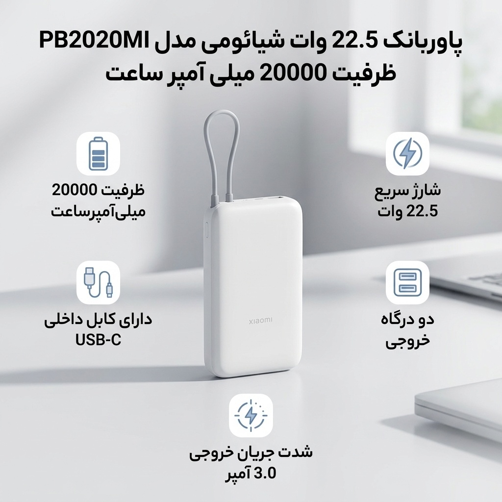 پاوربانک 22.5 وات شیائومی مدل PB2020MI ظرفیت 20000 میلی آمپر ساعت - Image 2