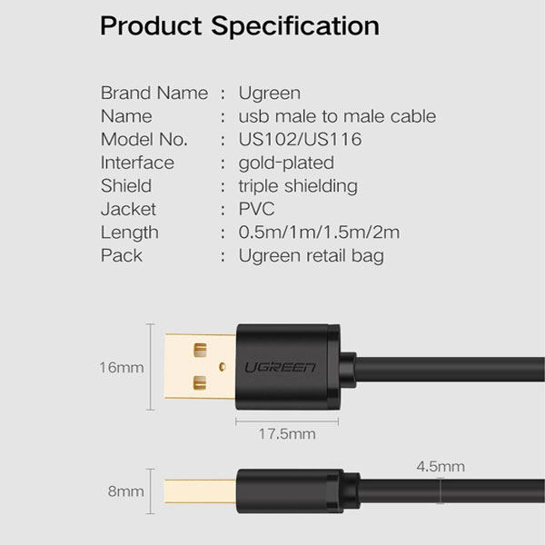 کابل لینک USB یوگرین مدل US102-10310 طول 1.5 متر - Image 10