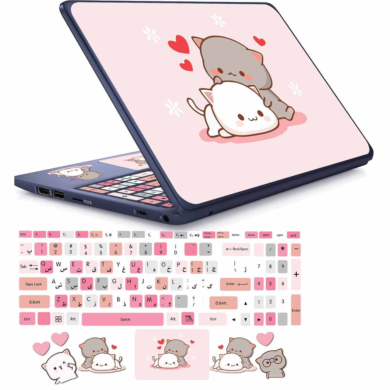 استیکر لپ تاپ مدل cute cat 03 مناسب برای لپ تاپ 15 تا 17 اینچ به همراه برچسب حروف فارسی کیبورد - Image 2