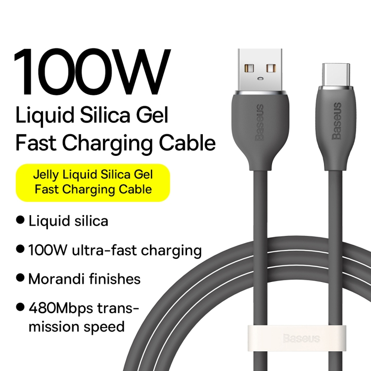 کابل تبدیل USB به USB-C باسئوس مدل JELLY LIQUID SILICA GEL 100W طول 2 متر - Image 5