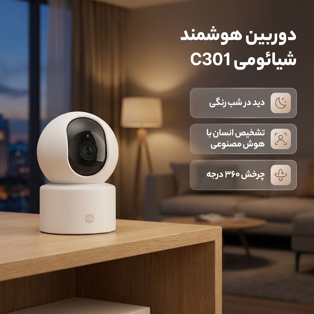 دوربین مداربسته تحت شبکه شیائومی C301 بیسیم با دید در شب رنگی، تشخیص انسان مبتنی بر هوش مصنوعی، چرخش دو محوره 360 درجه، مکالمه دوطرفه و رمزگذاری AES-128 - Image 3