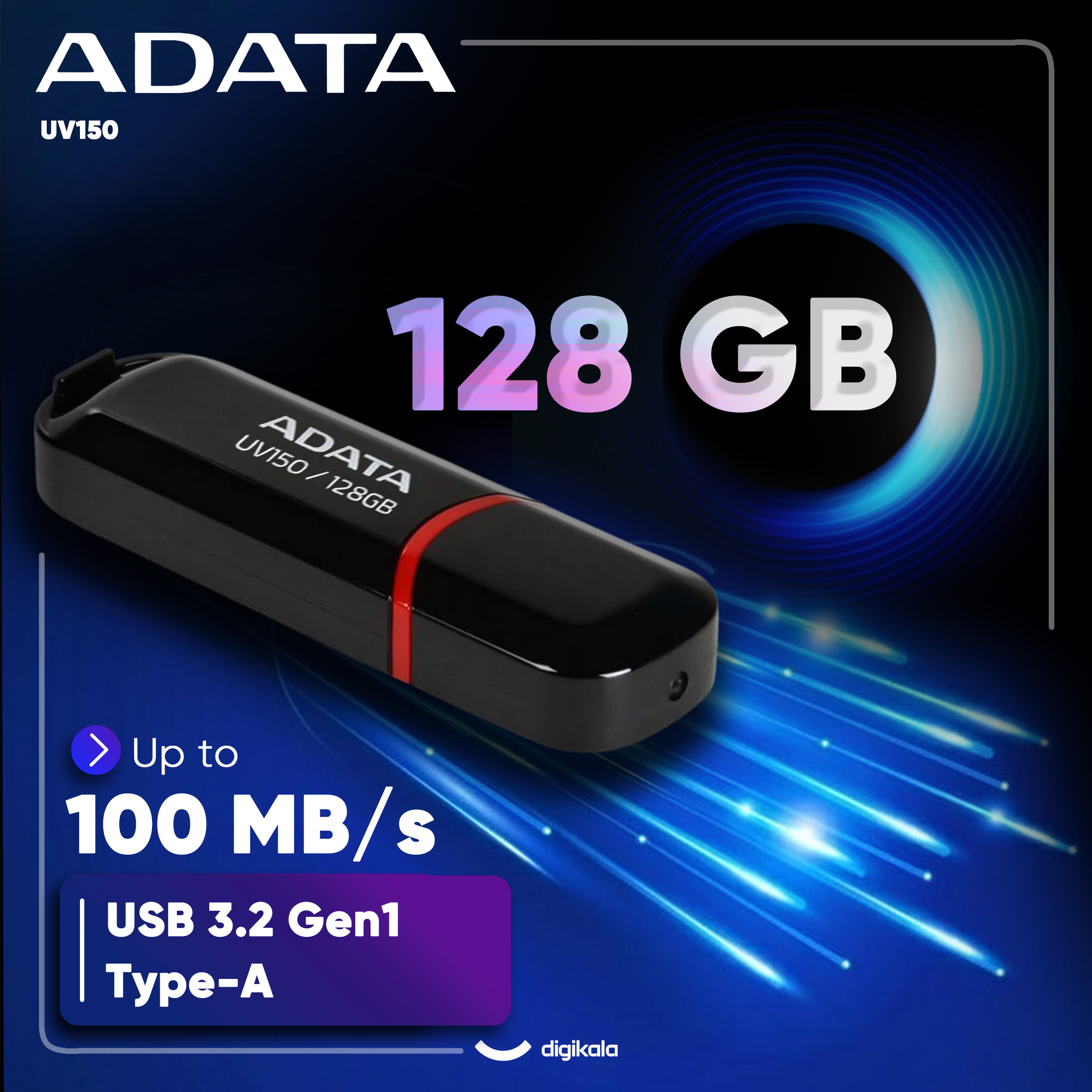 فلش مموری ای دیتا مدل UV150 ظرفیت 128 گیگابایت با رابط USB 3.2 Gen1 و پشتیبانی از انواع سیستمعامل، طراحی درپوشدار و سازگار با کامپیوتر، لپتاپ، موبایل و تلویزیون - Image 3