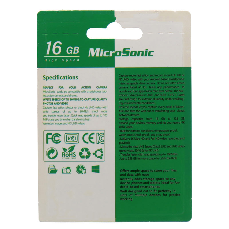 کارت حافظه microSDHC میکروسونیک مدل HC کلاس 10 استاندارد UHS-I U1 سرعت 90MBps ظرفیت 16 گیگابایت - Image 3