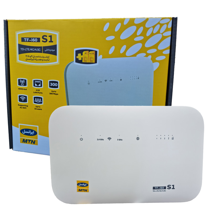 مودم 4G TD-LTE ایرانسل مدل TF-i60 S1 با سیم کارت و 300 گیگابایت اینترنت 6 ماهه، پشتیبانی همزمان 32 کاربر، 4 پورت LAN، چهار شبکه بیسیم مستقل، سرعت دانلود 300 مگابیت بر ثانیه و آنتن 5dBi - Image 4