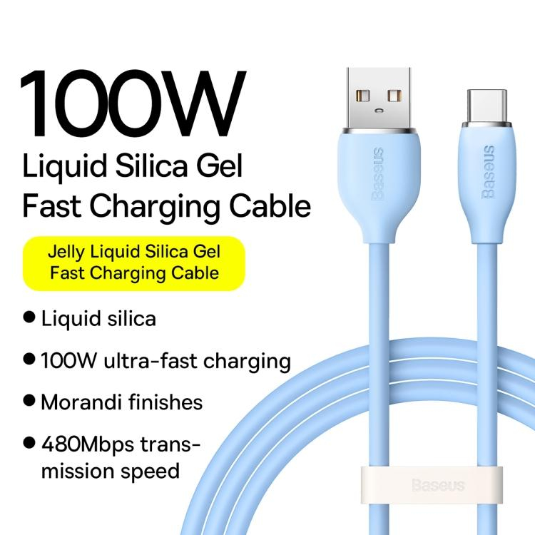 کابل تبدیل USB به USB-C باسئوس مدل JELLY LIQUID SILICA GEL 100W طول 2 متر - Image 2