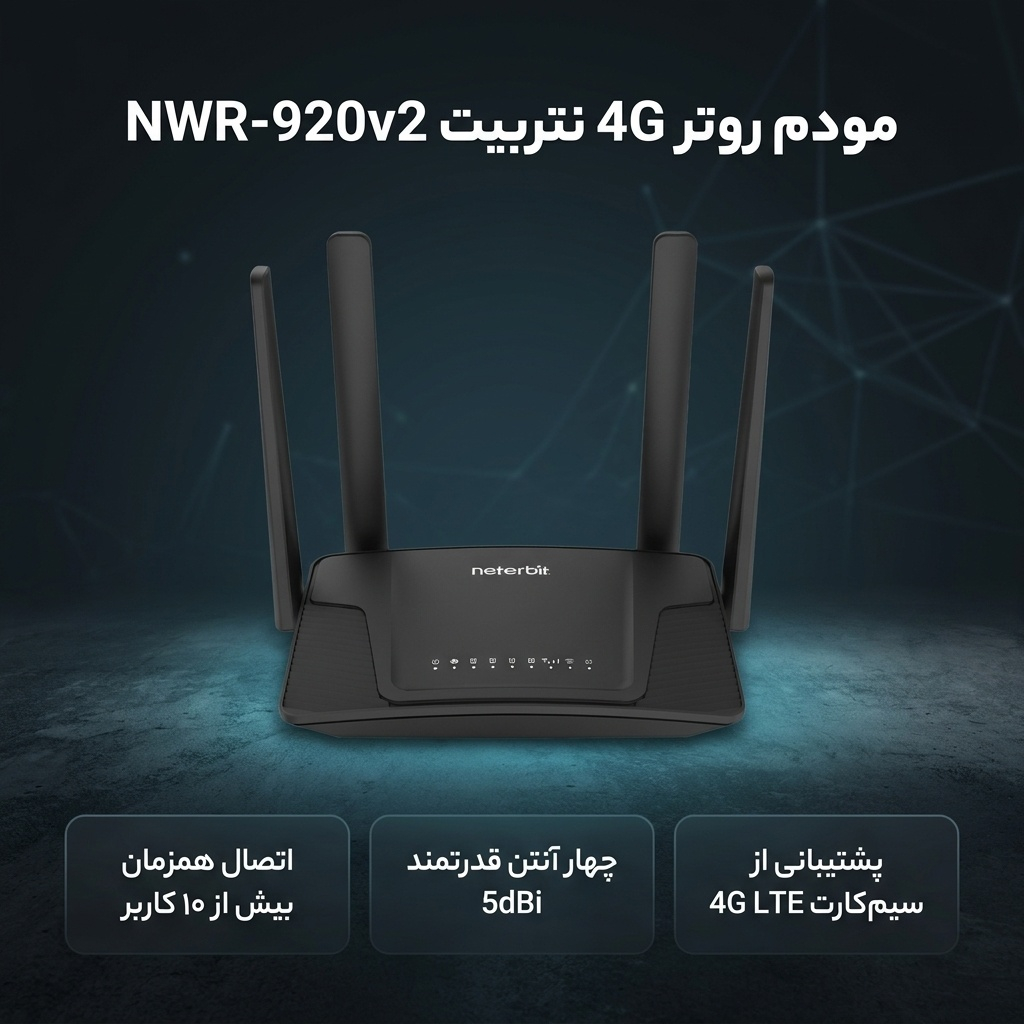 مودم روتر 4G خانگی نتربیت مدل NWR-M920v2 با پشتیبانی سیمکارت LTE/3G، استاندارد IEEE 802.11b/g/n، چهار آنتن 5 دسیبل، فایروال SPI و NAT، اتصال همزمان بیش از 10 کاربر - Image 3