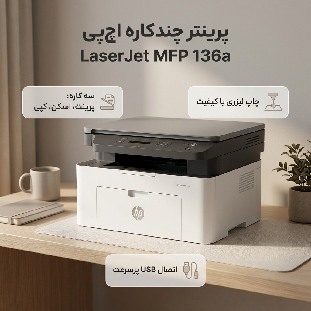 پرینتر لیزری 3 کاره اچپی مدل LaserJet MFP 136a با قابلیت پرینت، اسکن و کپی، اتصال USB و نمایشگر - Image 3