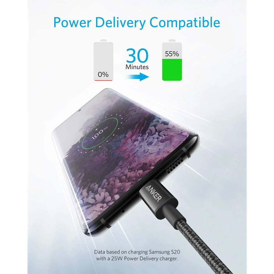کابل تبدیل USB-C به USB-C انکر مدل Nylon A8752 طول یک متر - Image 4