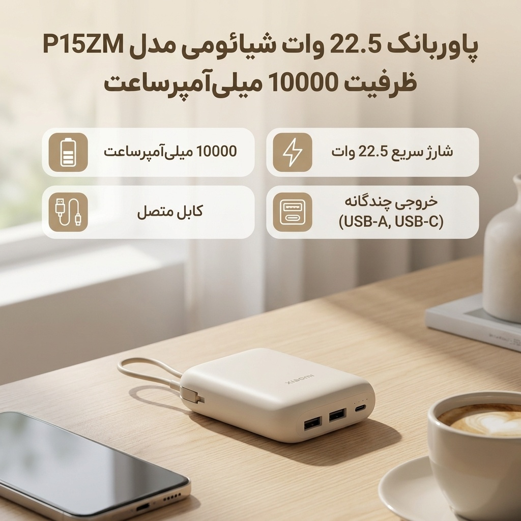 پاوربانک 22.5 وات شیائومی مدل P15ZM ظرفیت 10000 میلیآمپرساعت - Image 2