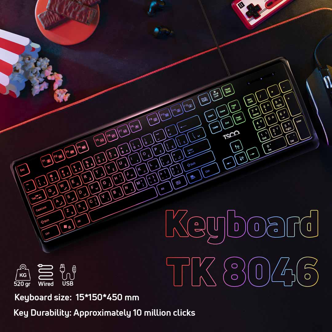 کیبورد تسکو مدل TK 8046،سوییچ ممبران، Full-size، نورپردازی RGB - Image 8