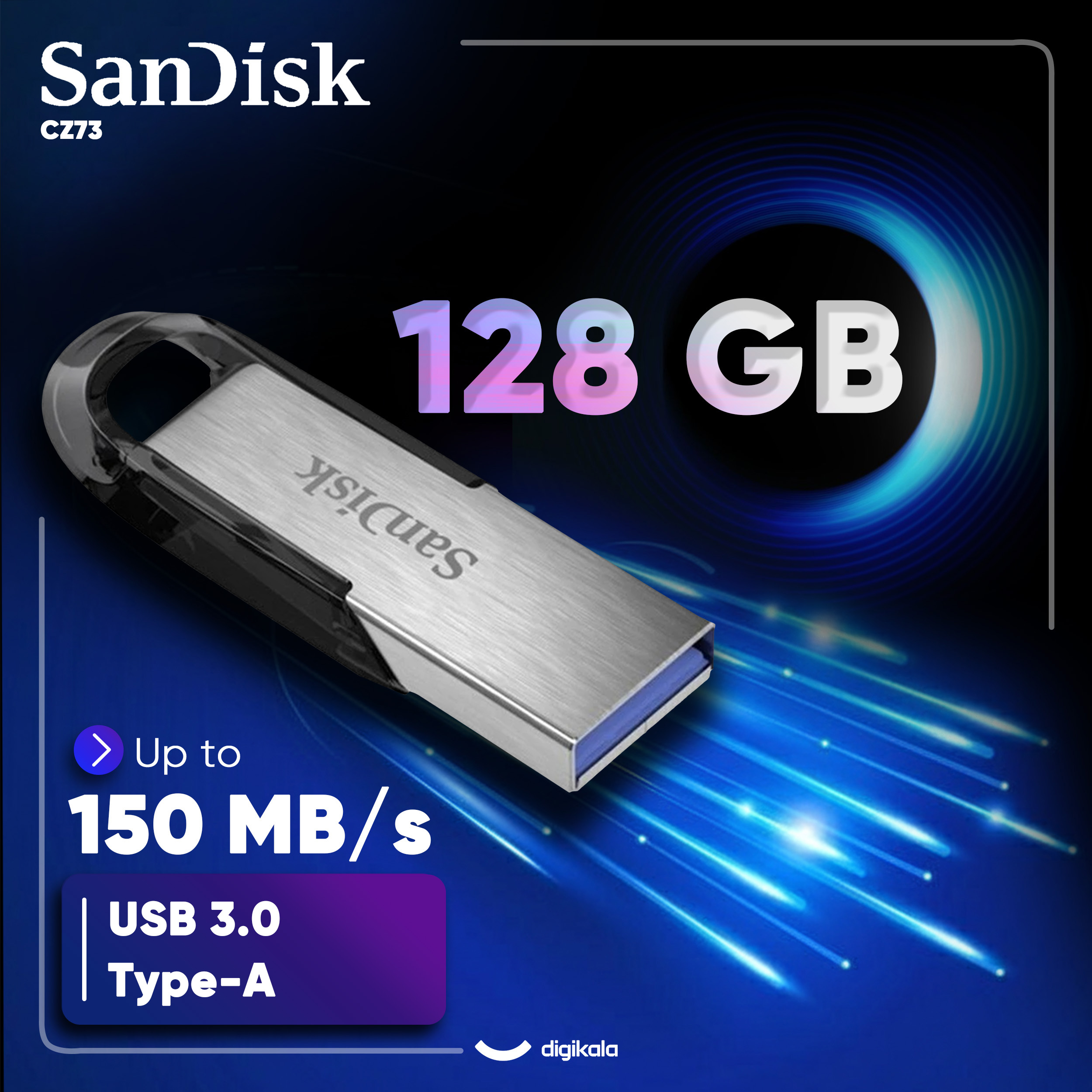 فلش مموری سندیسک مدل CZ73 ظرفیت 128 گیگابایت با بدنه فلزی، رابط USB 3.0 و سرعت انتقال 150 مگابایت بر ثانیه، سازگار با کامپیوتر، لپتاپ، گوشی و تلویزیون - Image 3