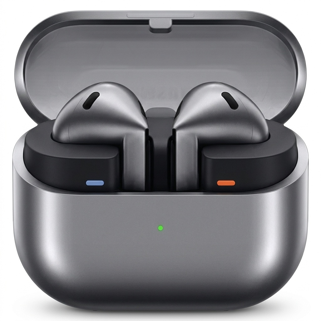 هدفون بلوتوثی سامسونگ مدل Galaxy Buds3 با نویز کنسلینگ فعال (ANC)، نویز کنسلینگ میکروفون (ENC)، درگاه شارژ USB Type-C، با قابلیت اتصال به چند دستگاه، دارای قابلیت صدای 360 درجه، Galaxy AI، میکروفون سه گانه، پشتیبانی از فرمان لمسی، ضد آب و گرد و غبار