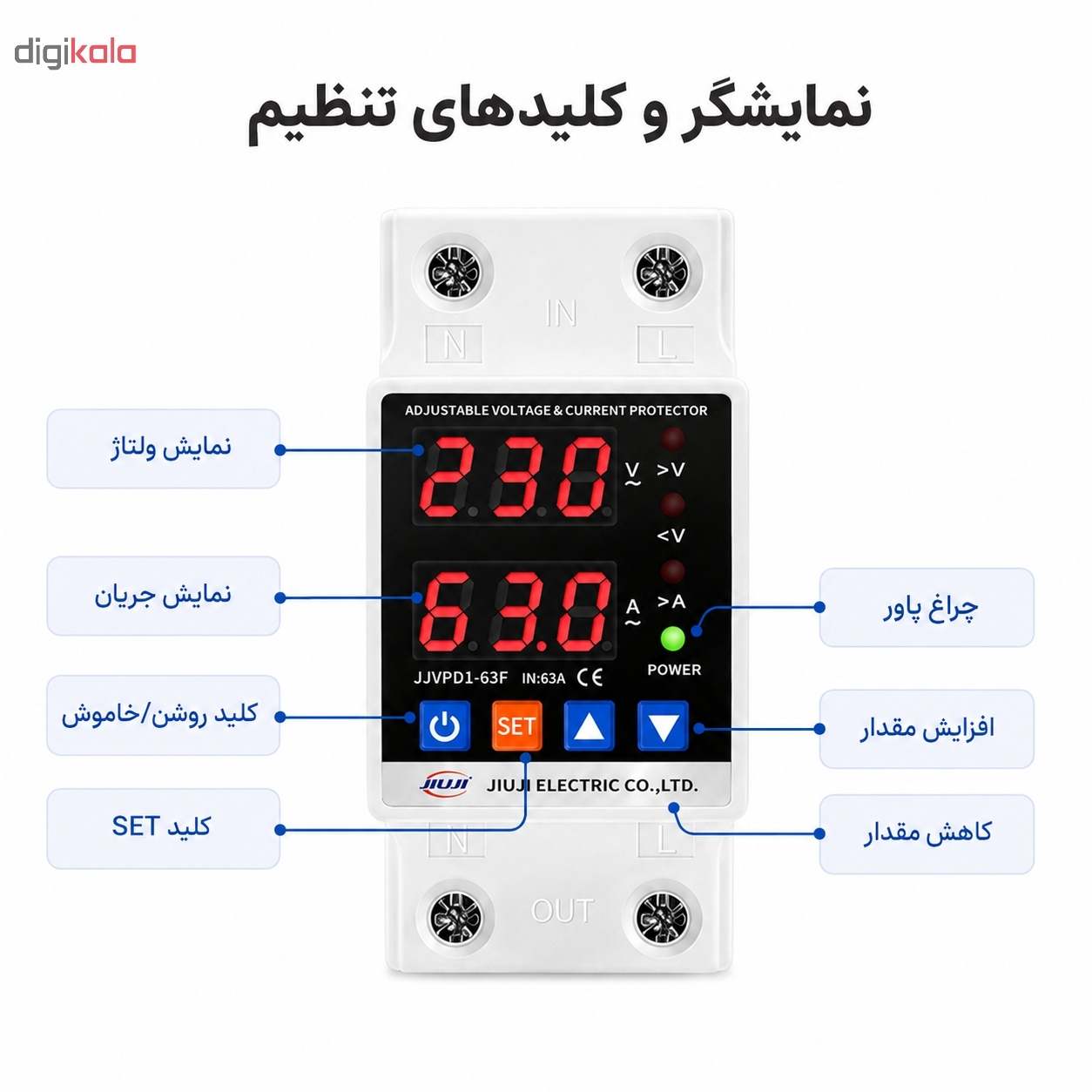 محافظ ولتاژ تکفاز 63 آمپر جیوجی مدل JIUJI_JJVPD1_63F - Image 6