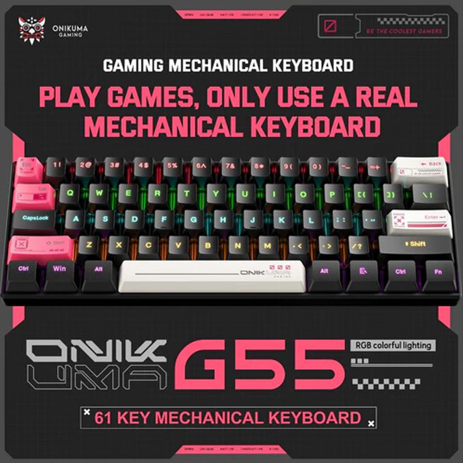 کیبورد گیمینگ اونیکوما مدل G55 RGB، مکانیکال سوییچ قهوهای، Tenkeyless، نورپردازی RGB - Image 11