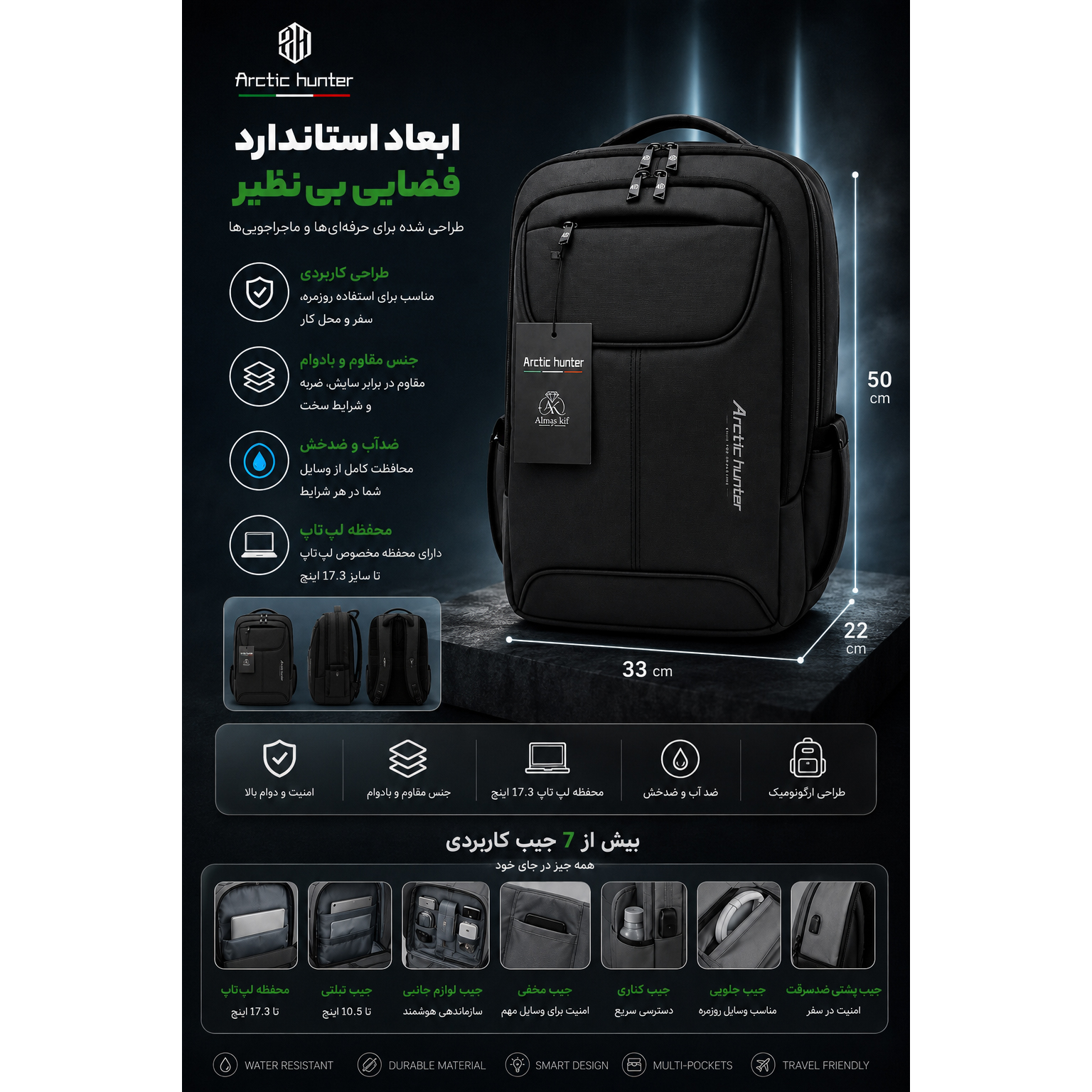 کیف لپ تاپ آرتیک هانتر مدل Newplus 128 مناسب برای لپتاپهای 17 اینچ - Image 2