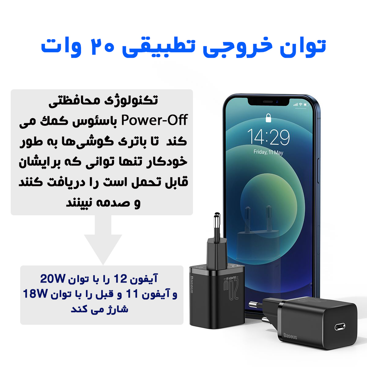 شارژر دیواری 20 وات بیسوس مدل CCCJGCE - Image 12