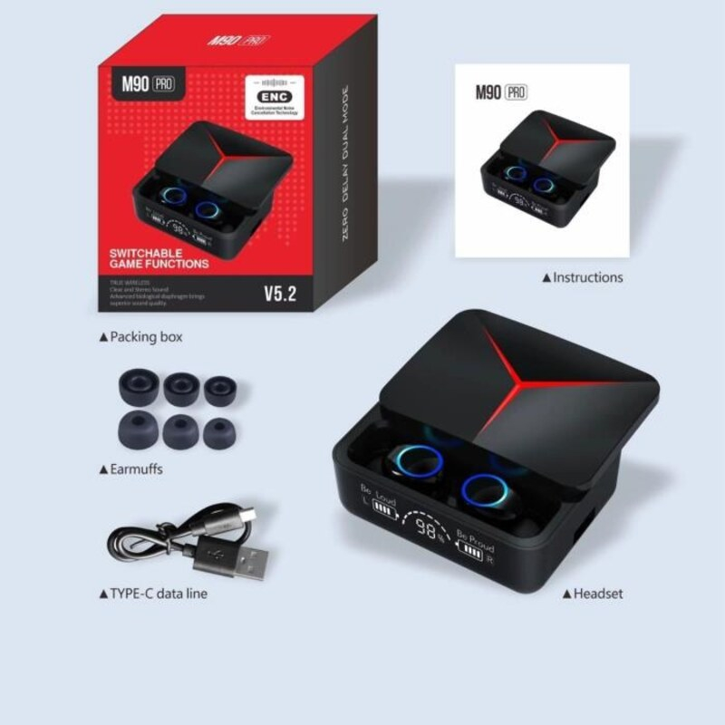 هدفون بلوتوثی مدل M90 Pro بدون قابلیت نویز کنسلینگ، درگاه شارژ USB Type-C، با قابلیت شارژ سریع، دارای نشانگر LED، امکان استفاده به عنوان پاوربانک، مقاوم در برابر آب - Image 3