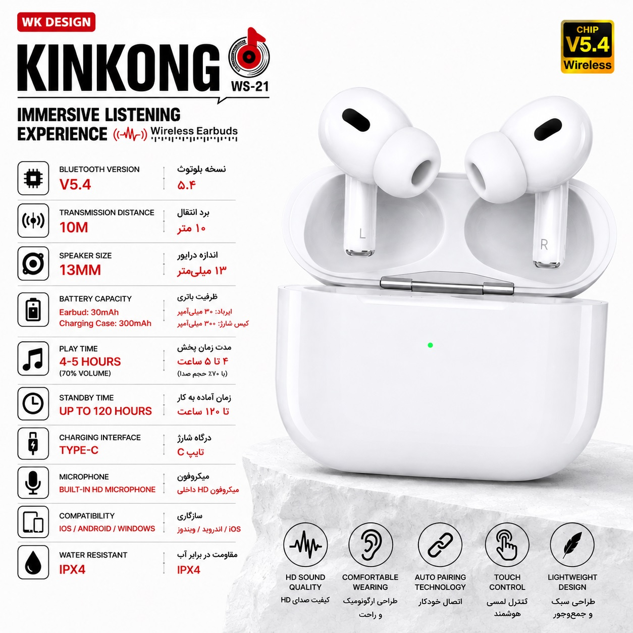 هدفون بلوتوثی دبلیو کی دیزاین مدل True Wireless PRO21 - Image 13