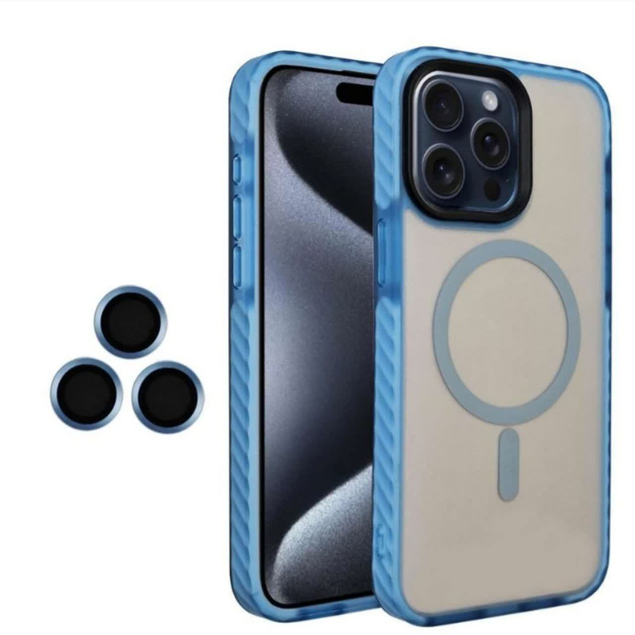 کاور فشن کیس مدل مگ سیف مناسب برای گوشی موبایل اپل Iphone 15promax به همراه محافظ لنز