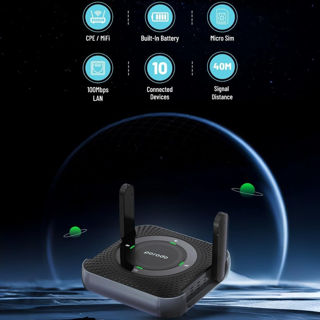 مودم روتر قابل حمل پرودو مدل PD-4GCPME-BKGY با پشتیبانی 4G LTE، باتری 4000 میلیآمپرساعتی با شارژدهی 12 ساعت، اتصال همزمان تا 10 دستگاه، پورت LAN و فرکانس 2.4 گیگاهرتز - Image 8