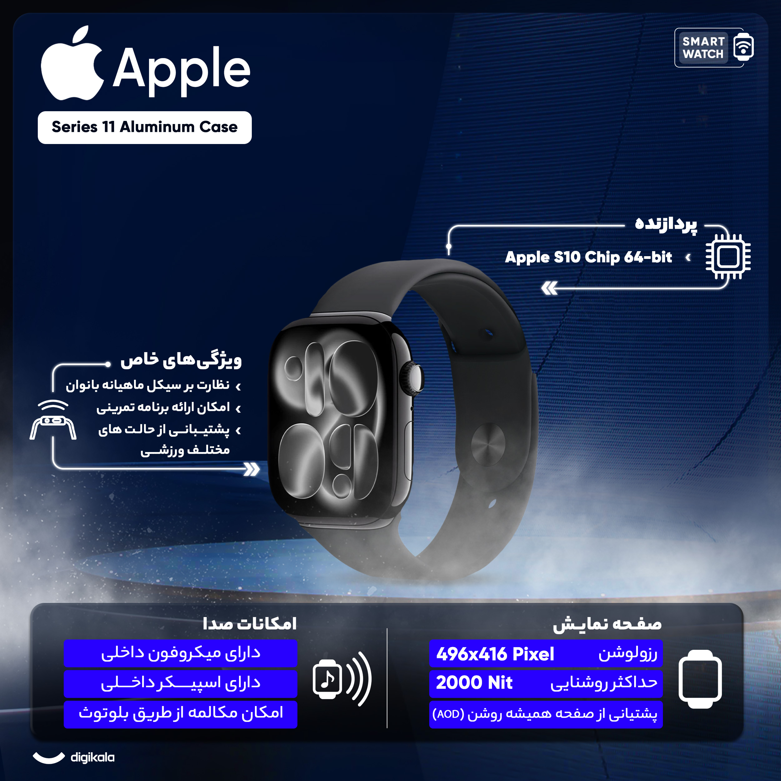 ساعت هوشمند 46 میلی متری اپل مدل Series 11 Aluminum Case با بند سیلیکونی - Image 19