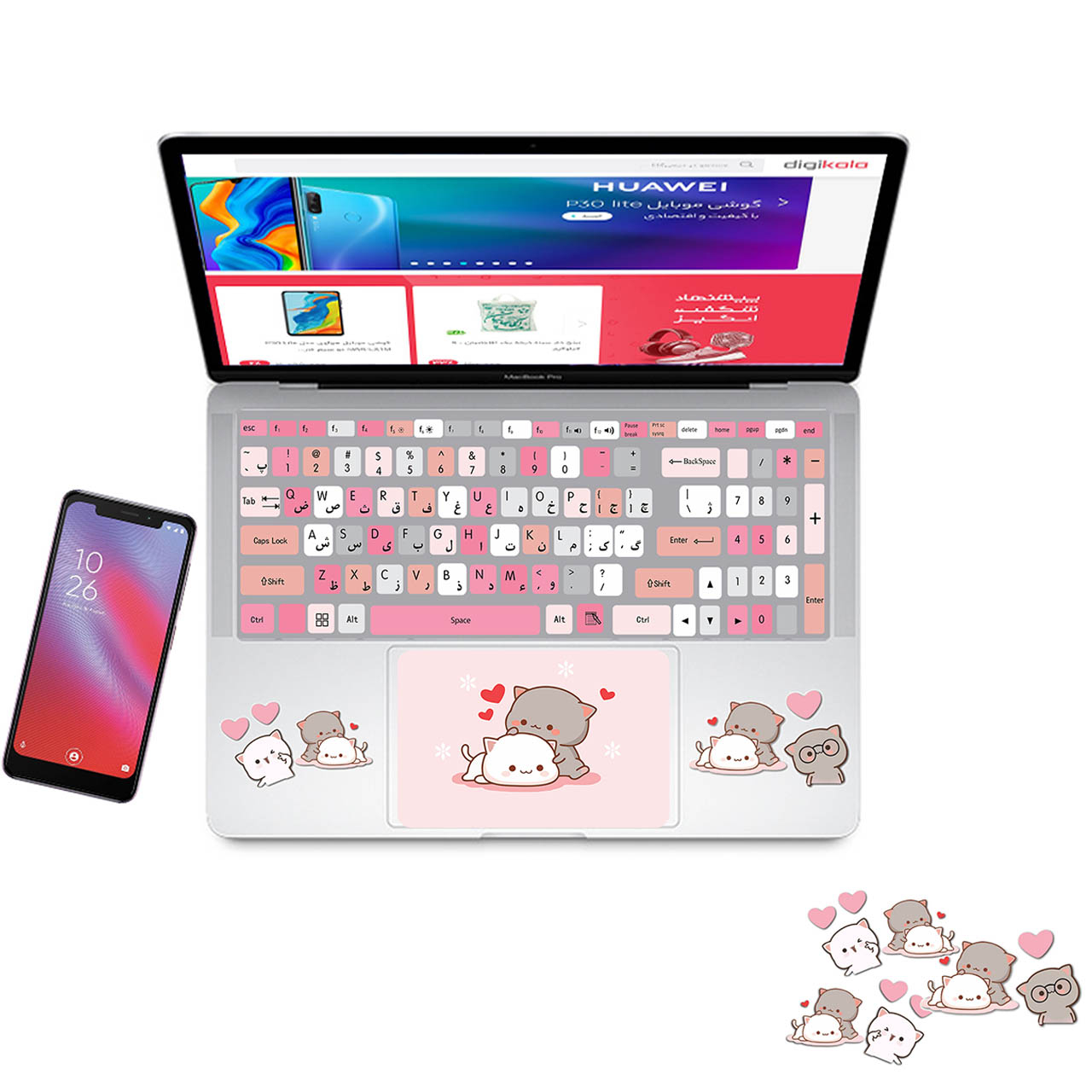 استیکر لپ تاپ مدل cute cat 03 مناسب برای لپ تاپ 15 تا 17 اینچ به همراه برچسب حروف فارسی کیبورد - Image 4