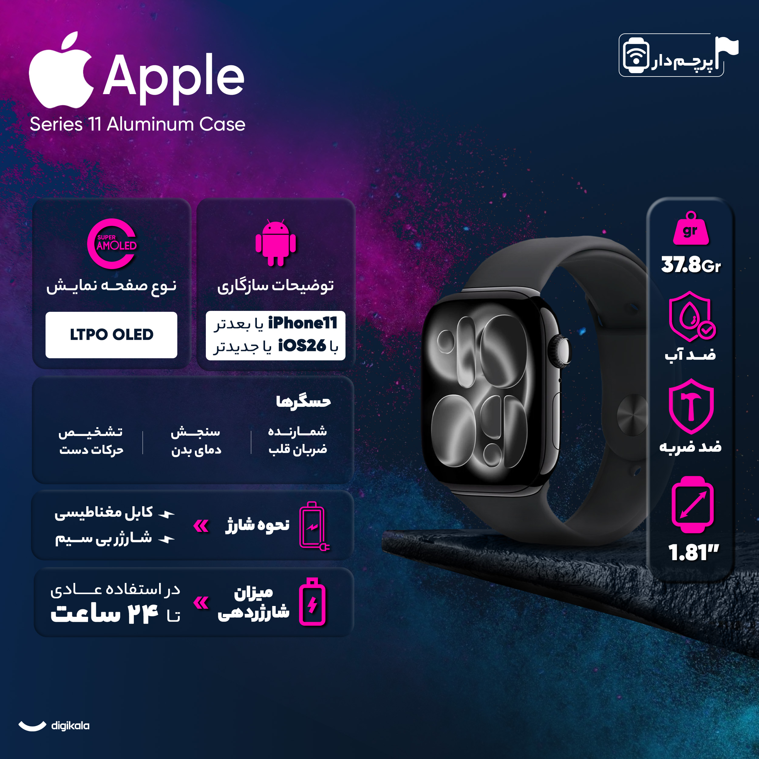 ساعت هوشمند 46 میلی متری اپل مدل Series 11 Aluminum Case با بند سیلیکونی - Image 18