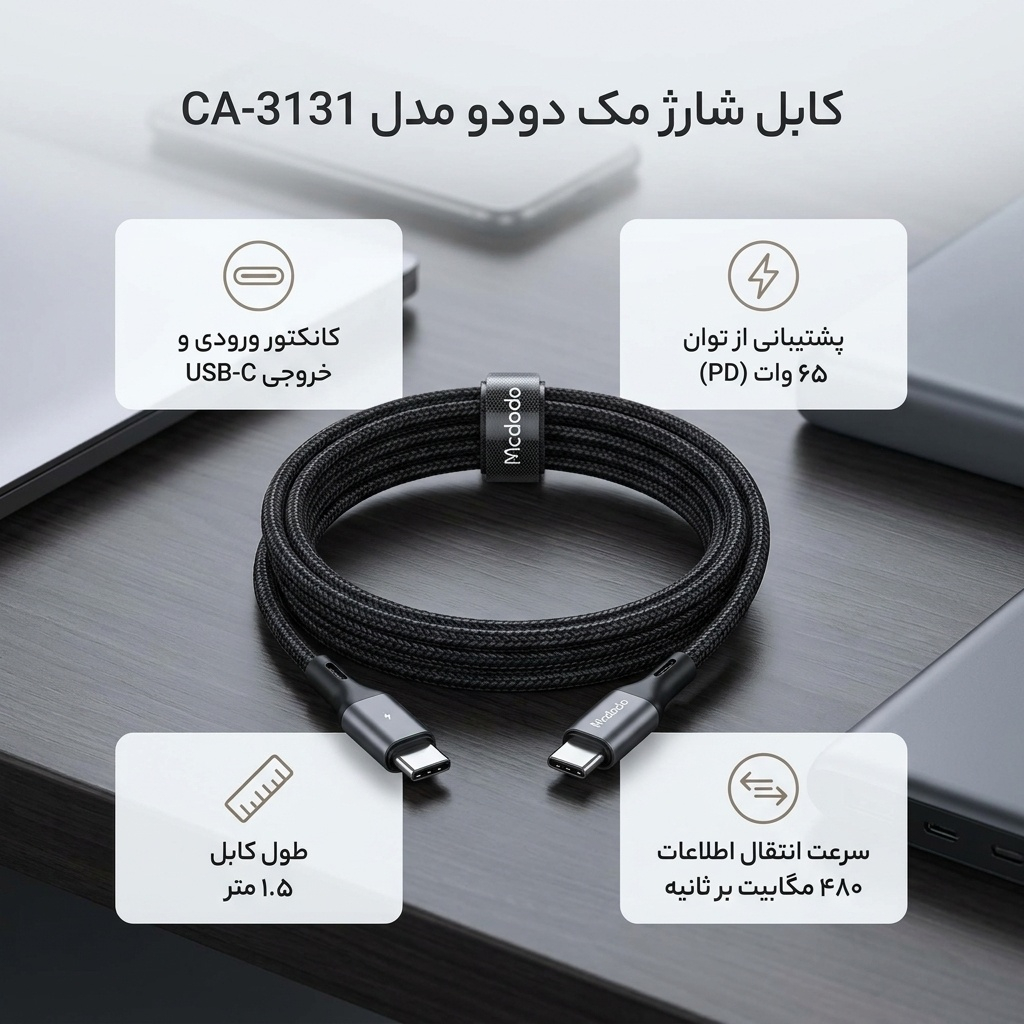 کابل USB-C مک دودو مدل CA-3131 طول 1.5متر - Image 2