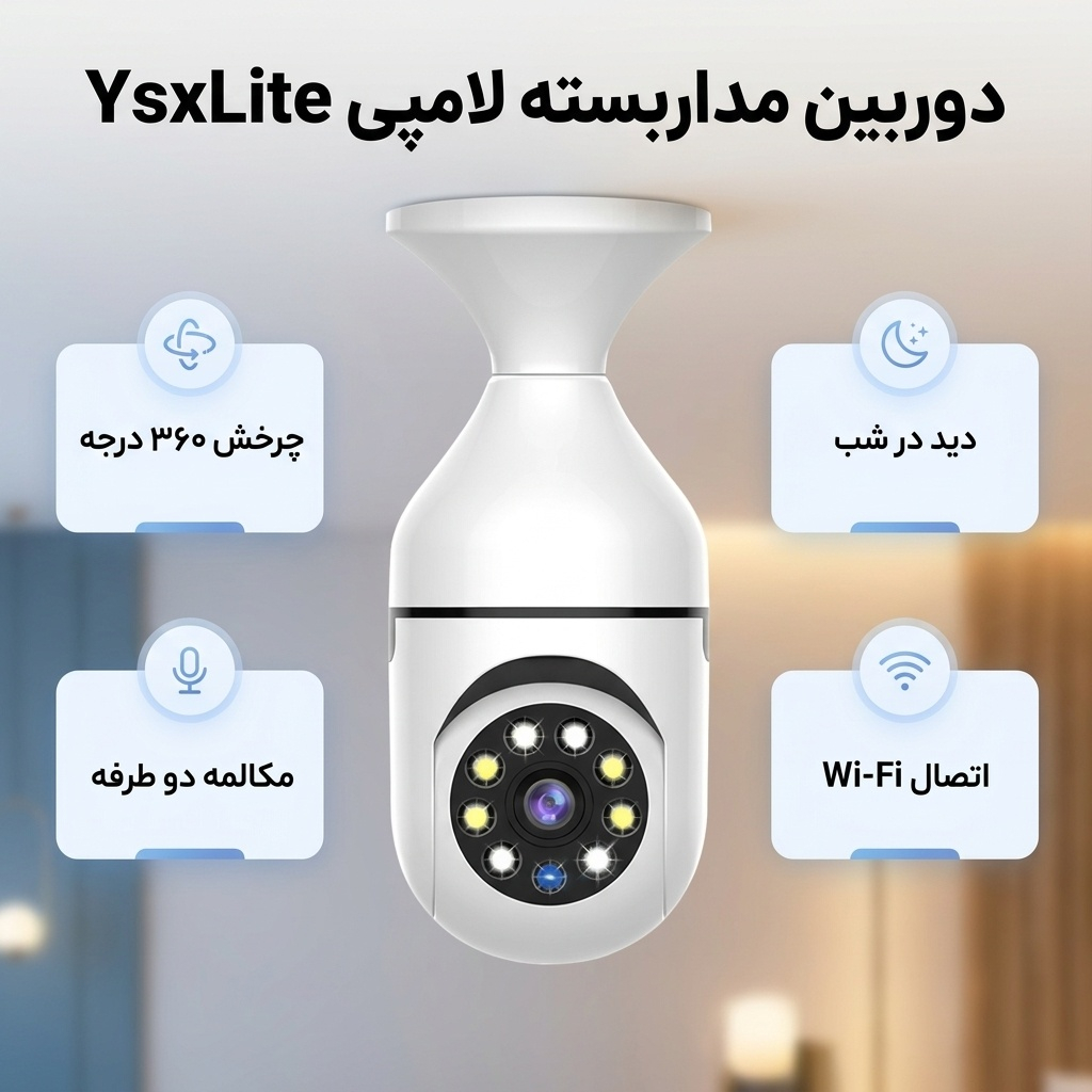 دوربین مداربسته تحت شبکه بیسیم لامپی 2 مگاپیکسل مدل YsxLite با چرخش 360 درجه افقی و 90 درجه عمودی، قابلیت دید در شب تا 20 متر، مکالمه دو طرفه، ضبط صدا، اتصال به گوشی و مقاوم در برابر آب - Image 3