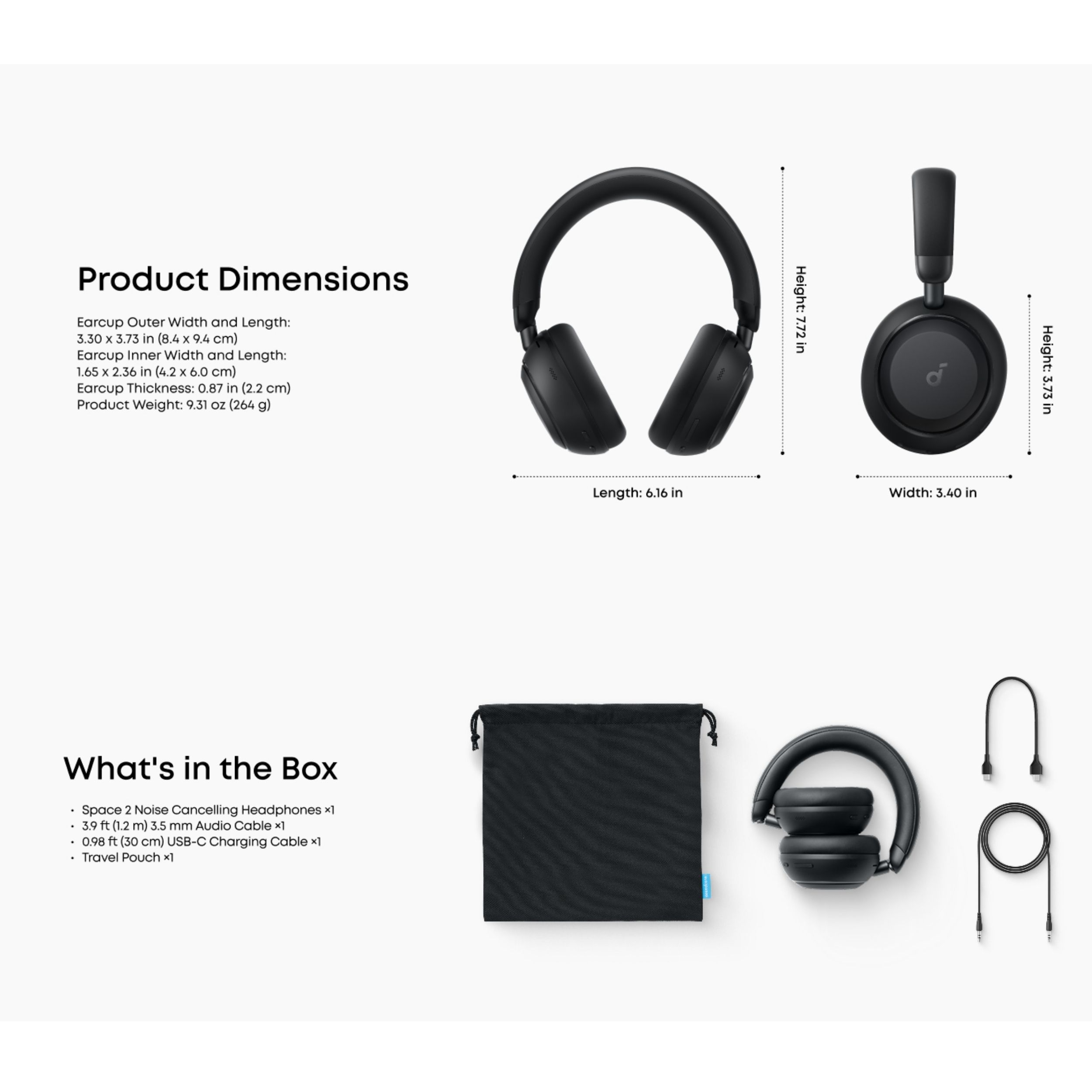 هدفون بلوتوثی انکر مدل Soundcore Space 2 با نویز کنسلینگ فعال ANC، صدای Hi-Res و شارژدهی تا 70 ساعت - Image 4