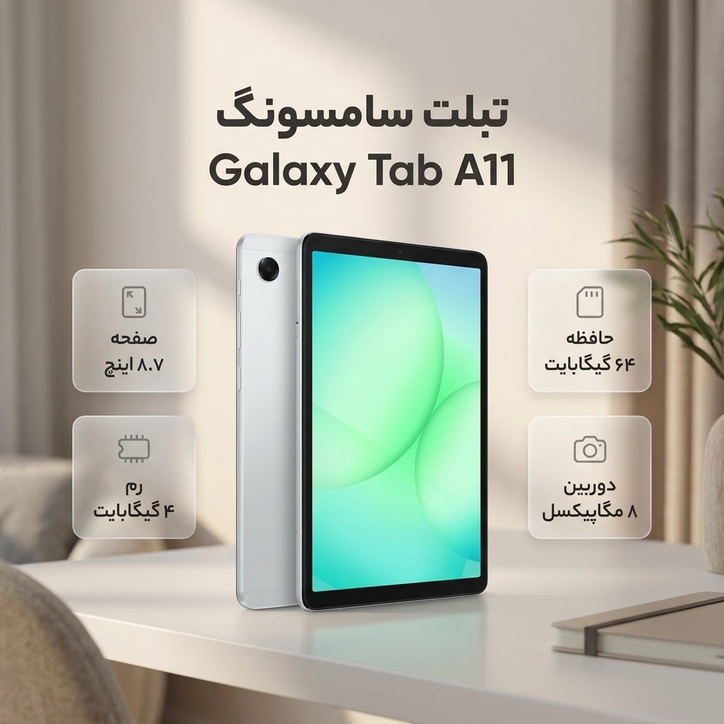 تبلت 8.7 اینچ سامسونگ مدل Galaxy Tab A11 Wi-Fi، ظرفیت 64 گیگابایت و رم 4 گیگابایت، رزولوشن دوربین 8 مگاپیکسل - Image 3