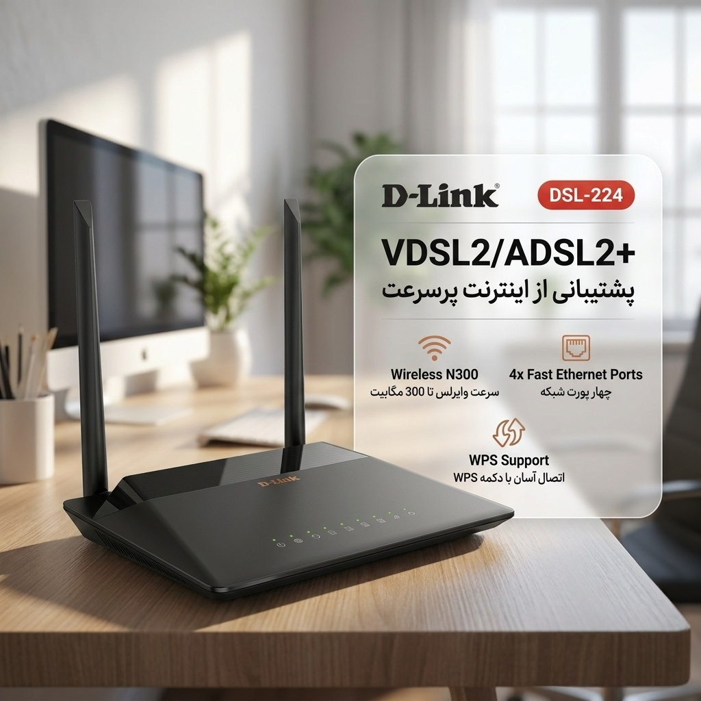 مودم روتر VDSL/ADSL دی-لینک مدل DSL224 - VDSL2/ADSL2+ Wireless N300 4-port router - Image 2