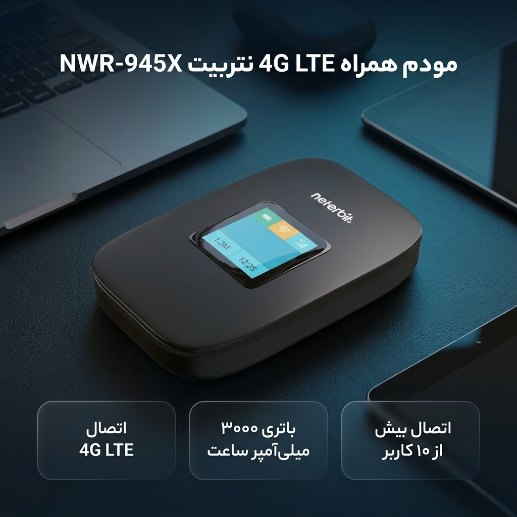 مودم همراه 4G LTE نتربیت مدل NWR-945X با باتری 3000 میلیآمپر ساعت، پشتیبانی از Wi-Fi 6، سرعت دانلود تا 150 مگابیت بر ثانیه، اتصال بیش از 10 کاربر و فایروال NAT - Image 3