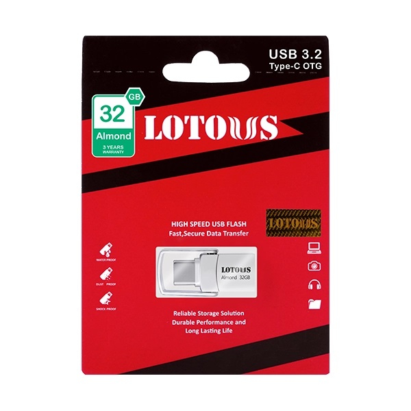 فلش مموری 32 گیگابایت لوتوس مدل Almond با رابطهای USB Type-A و USB Type-C، استاندارد USB 3.2 Gen2، طراحی چرخشی و بدنه فلزی - Image 5