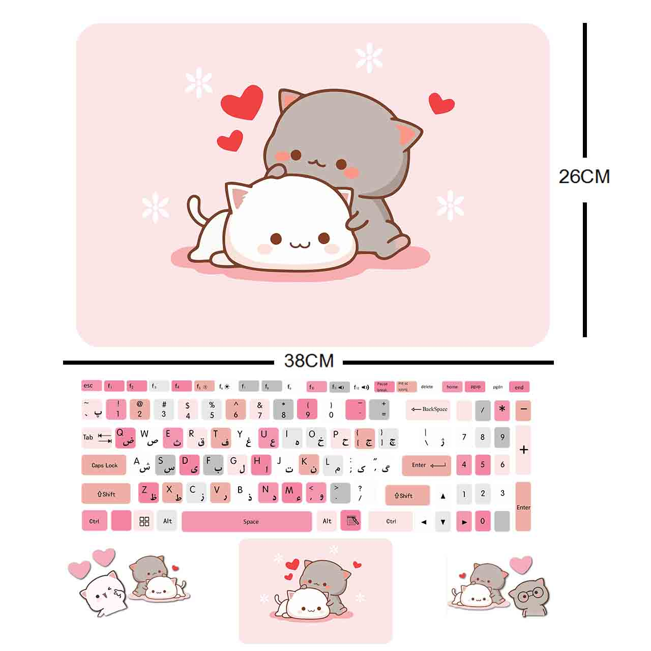 استیکر لپ تاپ مدل cute cat 03 مناسب برای لپ تاپ 15 تا 17 اینچ به همراه برچسب حروف فارسی کیبورد - Image 3