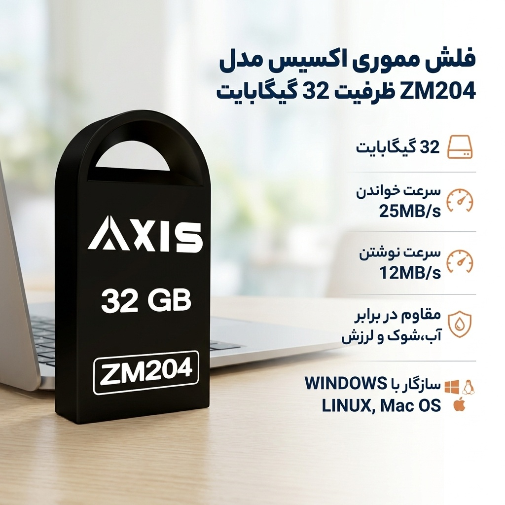 فلش مموری اکسیس مدل ZM204 ظرفیت 32 گیگابایت، مقاوم در برابر آب، شوک و لرزش با سرعت خواندن 25 مگابایت بر ثانیه و نوشتن 12 مگابایت بر ثانیه - Image 3