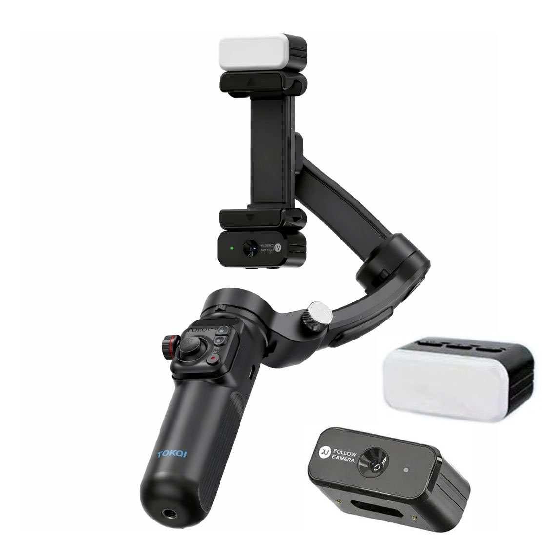 گیمبال و استابیلایزر هوشمند توکی مدل M03 AI 3-Axis به همراه دوربین دنبال کننده و میکروفون و فلش