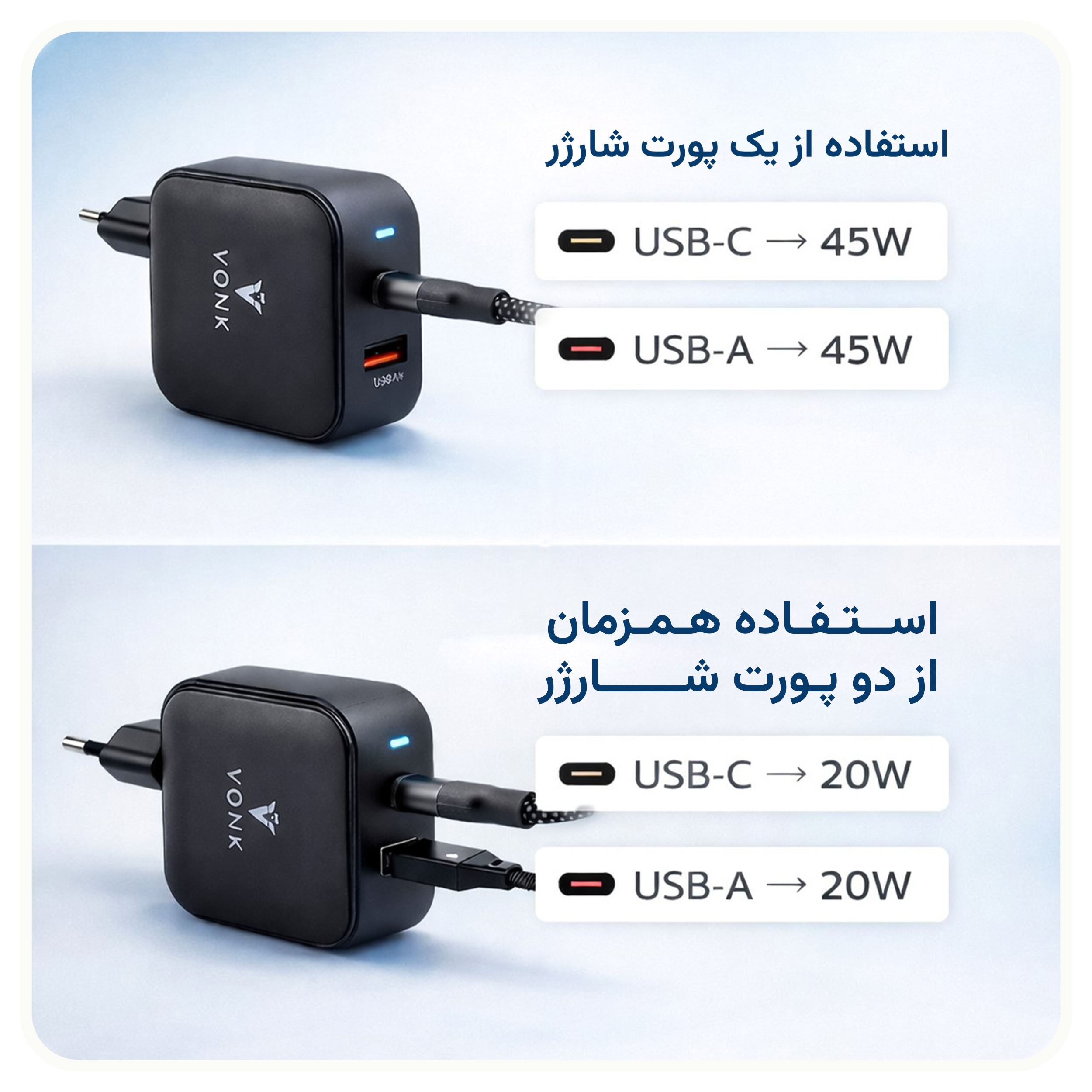 شارژر دیواری 45 وات وونک مدل PD‑45W به همراه کابل دو متری USB-C - Image 3