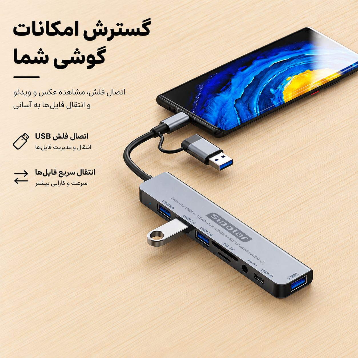 هاب 8 پورت USB/USB-C سیپولار مدل USB/Type-C to Audio - Image 3