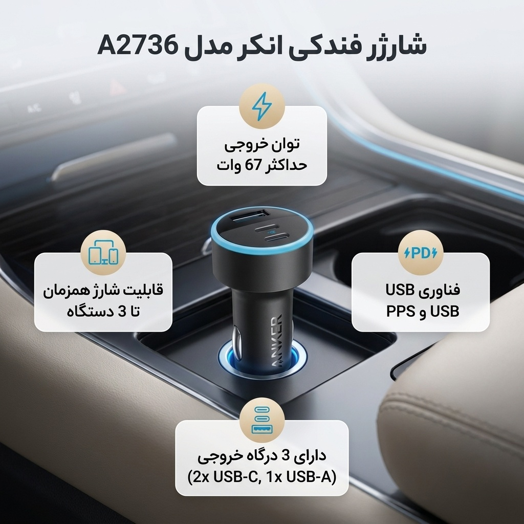 شارژر فندکی 67 وات انکر مدل A2736 - Image 2