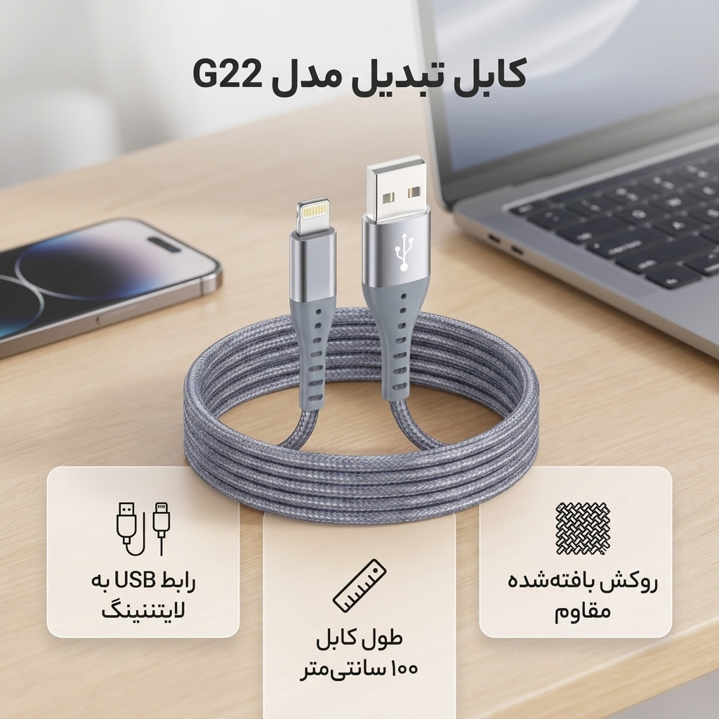 کابل تبدیل USB به لایتنینگ هزول مدل G22 طول 1 متر - Image 2