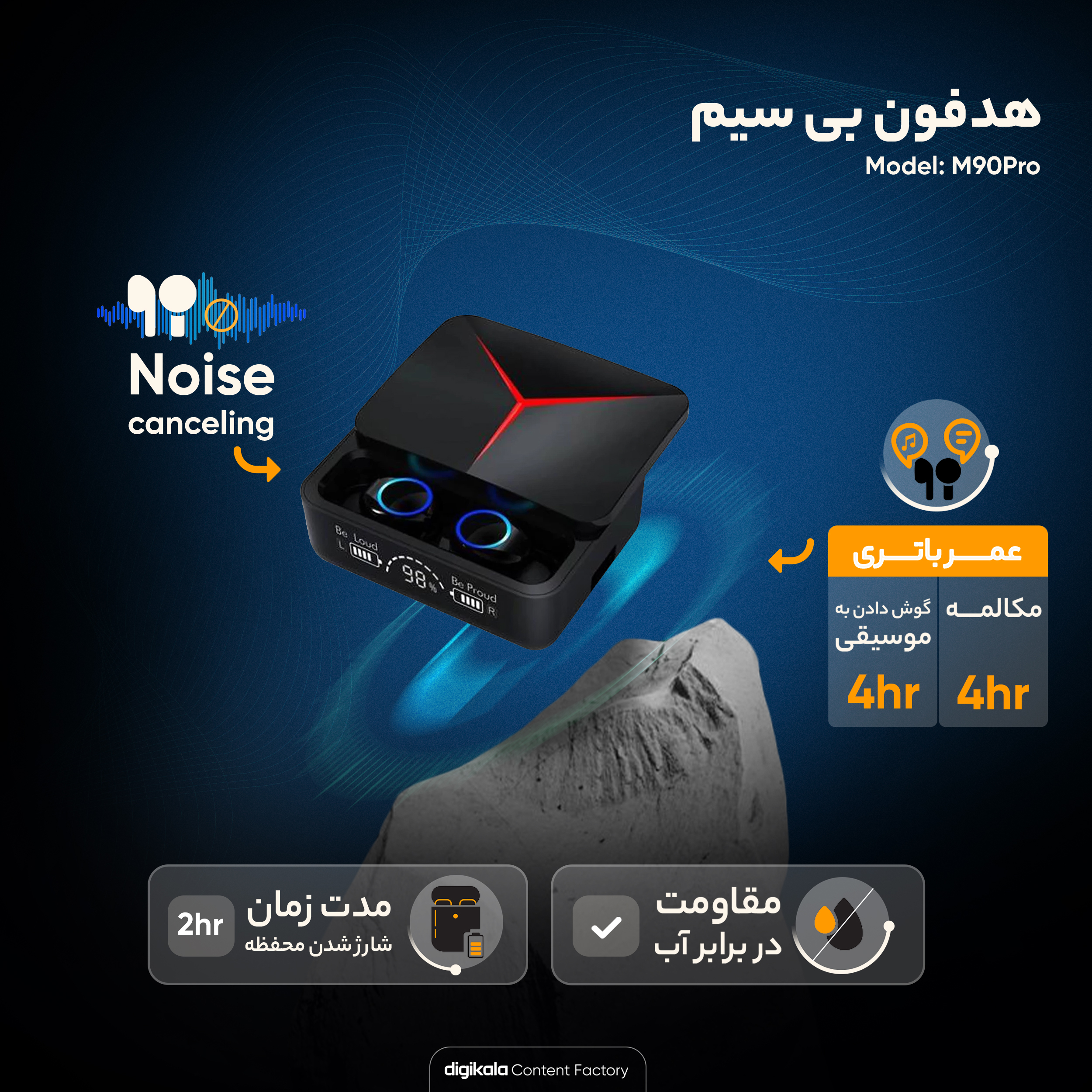 هدفون بلوتوثی مدل M90 Pro بدون قابلیت نویز کنسلینگ، درگاه شارژ USB Type-C، با قابلیت شارژ سریع، دارای نشانگر LED، امکان استفاده به عنوان پاوربانک، مقاوم در برابر آب - Image 5