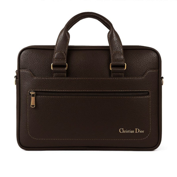 کیف لپ تاپ چرمی 15.6 اینچی کریستین دیور مدل Christian Dior P-11 قهوه ای سوخته